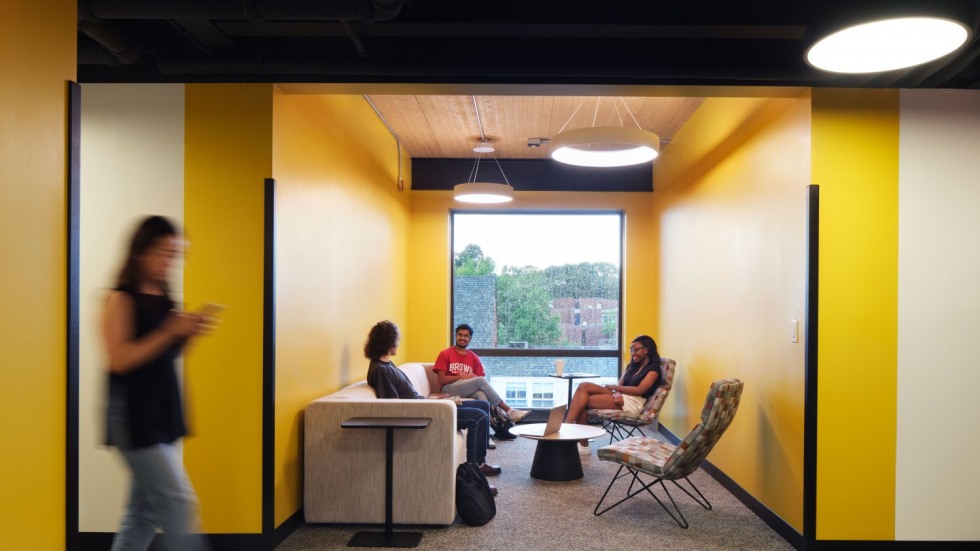 Students in yellow common space