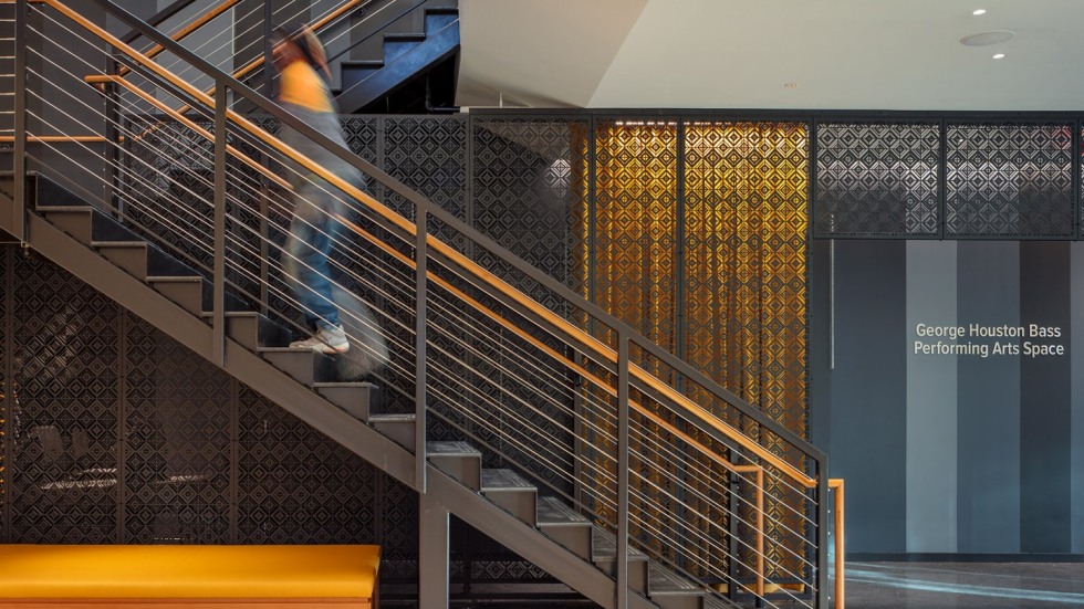 Student climbing stairs