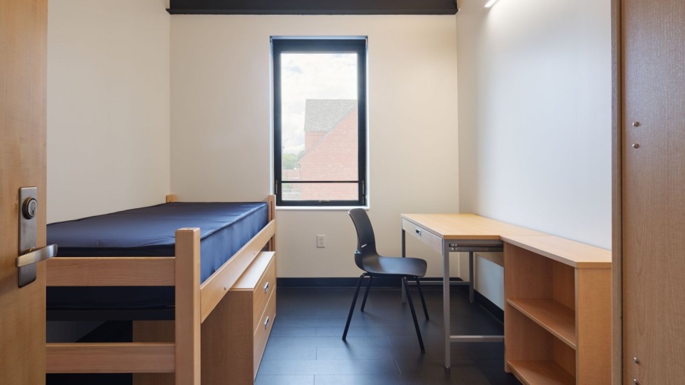 Full view of bedroom in dorm