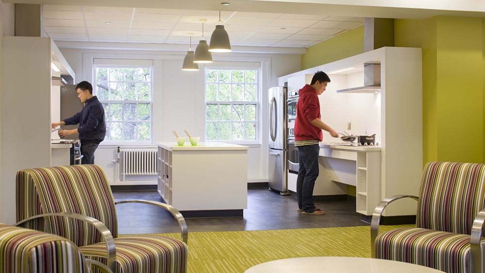 Students cooking in kitchen