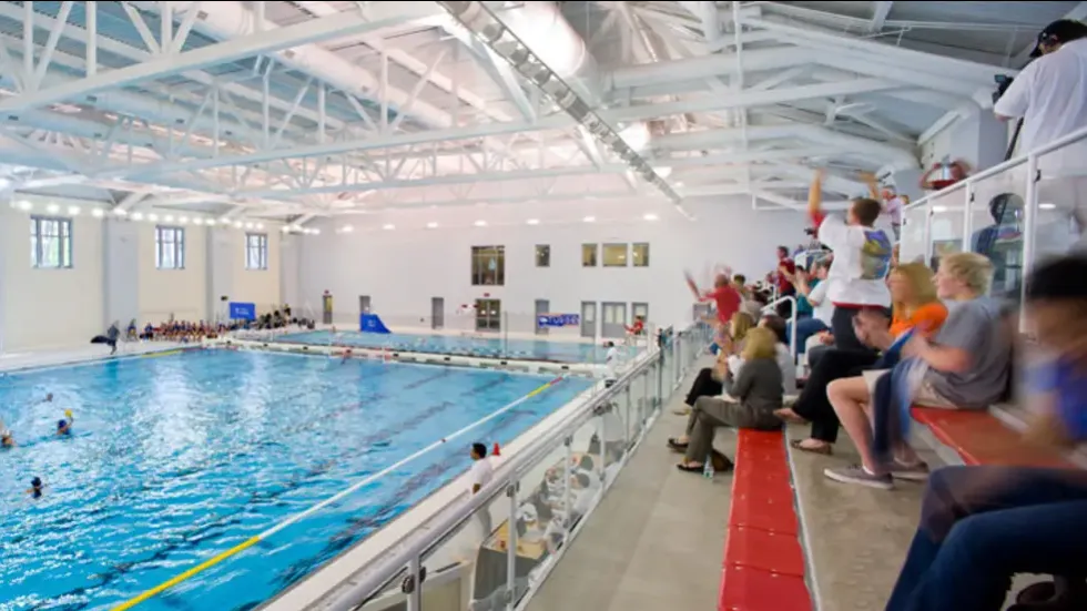 Audience watching swimmers