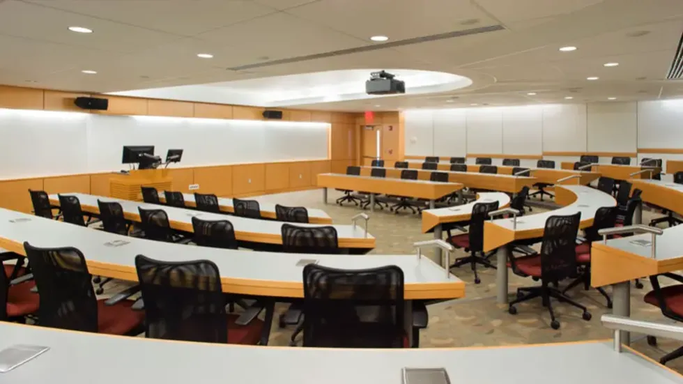 Circular desks in classroom