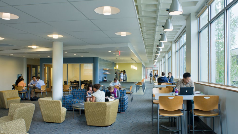 Students working in commons space